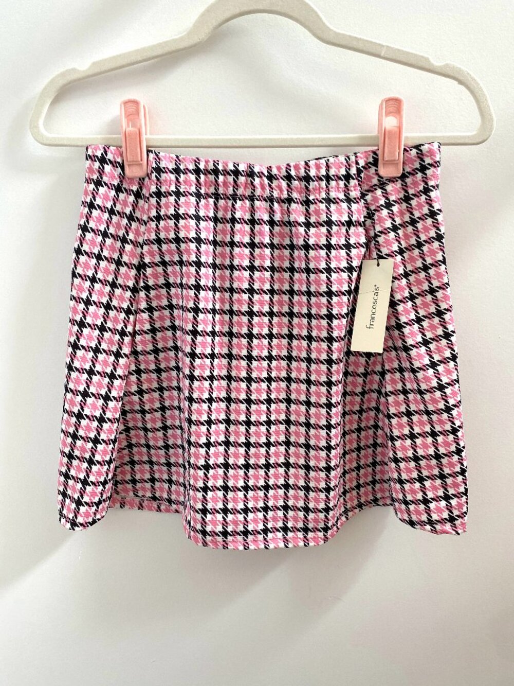 NWT Pink and Black Houndstooth Skirt - Francesca's Julie & Joy - Size Medium